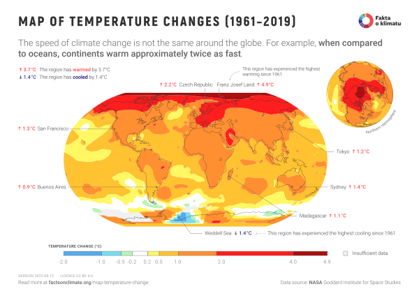 Map of temperature changes (1961–2019)